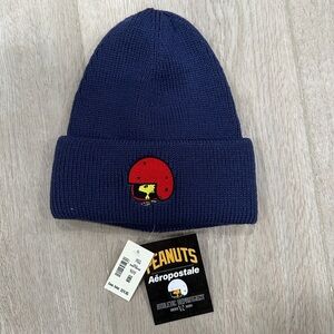 Aeropostale x Peanuts Navy Beanie with Red Helmet wearing Woodstock Patch- New